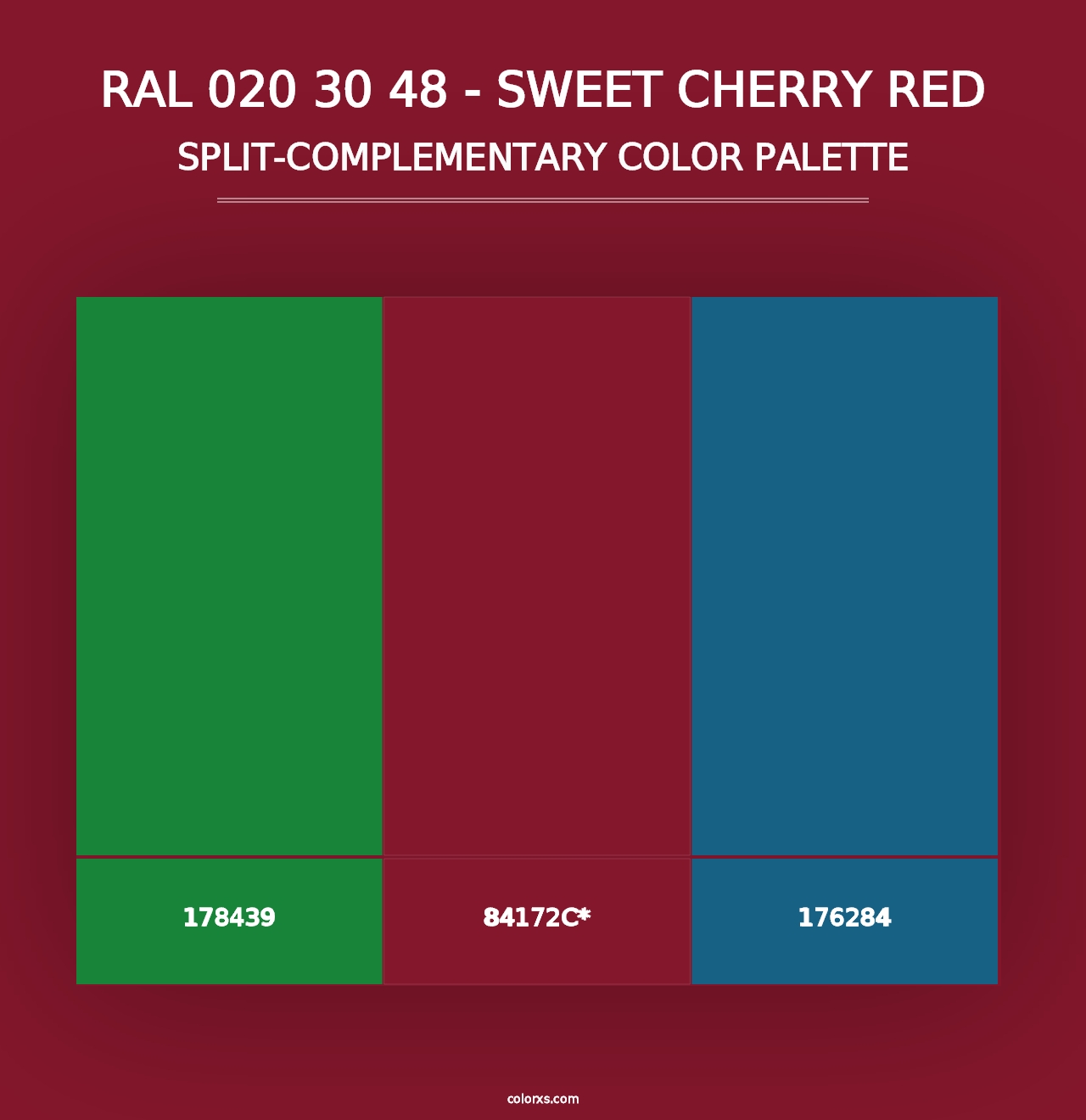 RAL 020 30 48 - Sweet Cherry Red - Split-Complementary Color Palette