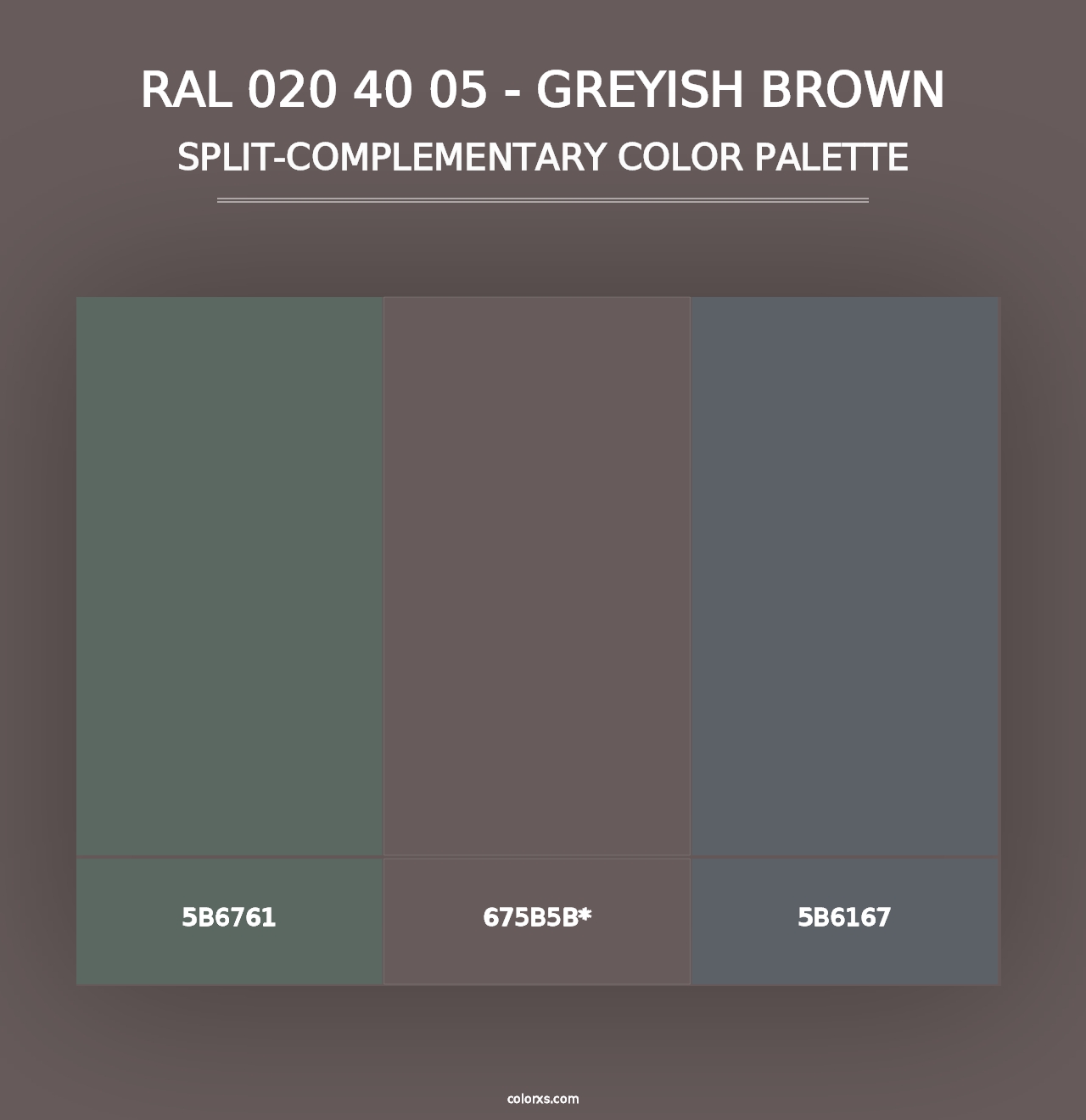 RAL 020 40 05 - Greyish Brown - Split-Complementary Color Palette