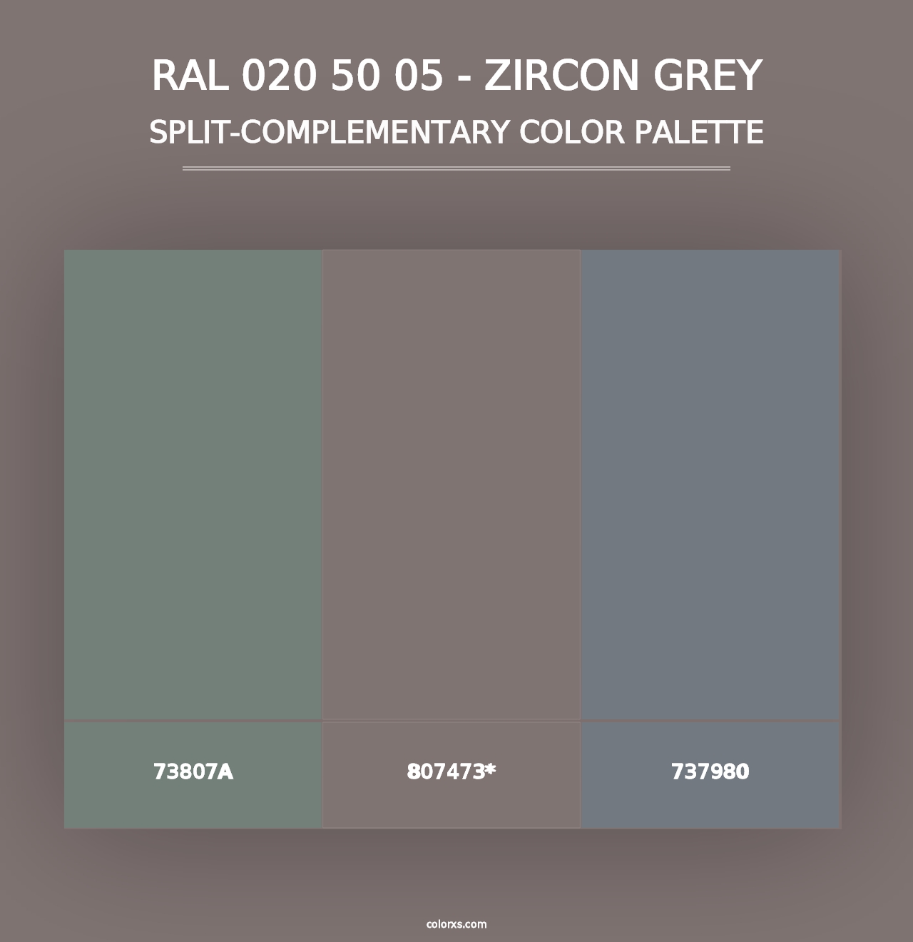 RAL 020 50 05 - Zircon Grey - Split-Complementary Color Palette