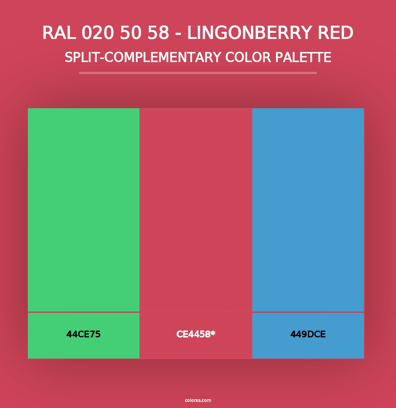 RAL 020 50 58 - Lingonberry Red - Split-Complementary Color Palette