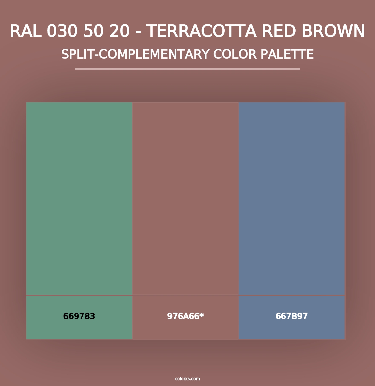 RAL 030 50 20 - Terracotta Red Brown - Split-Complementary Color Palette