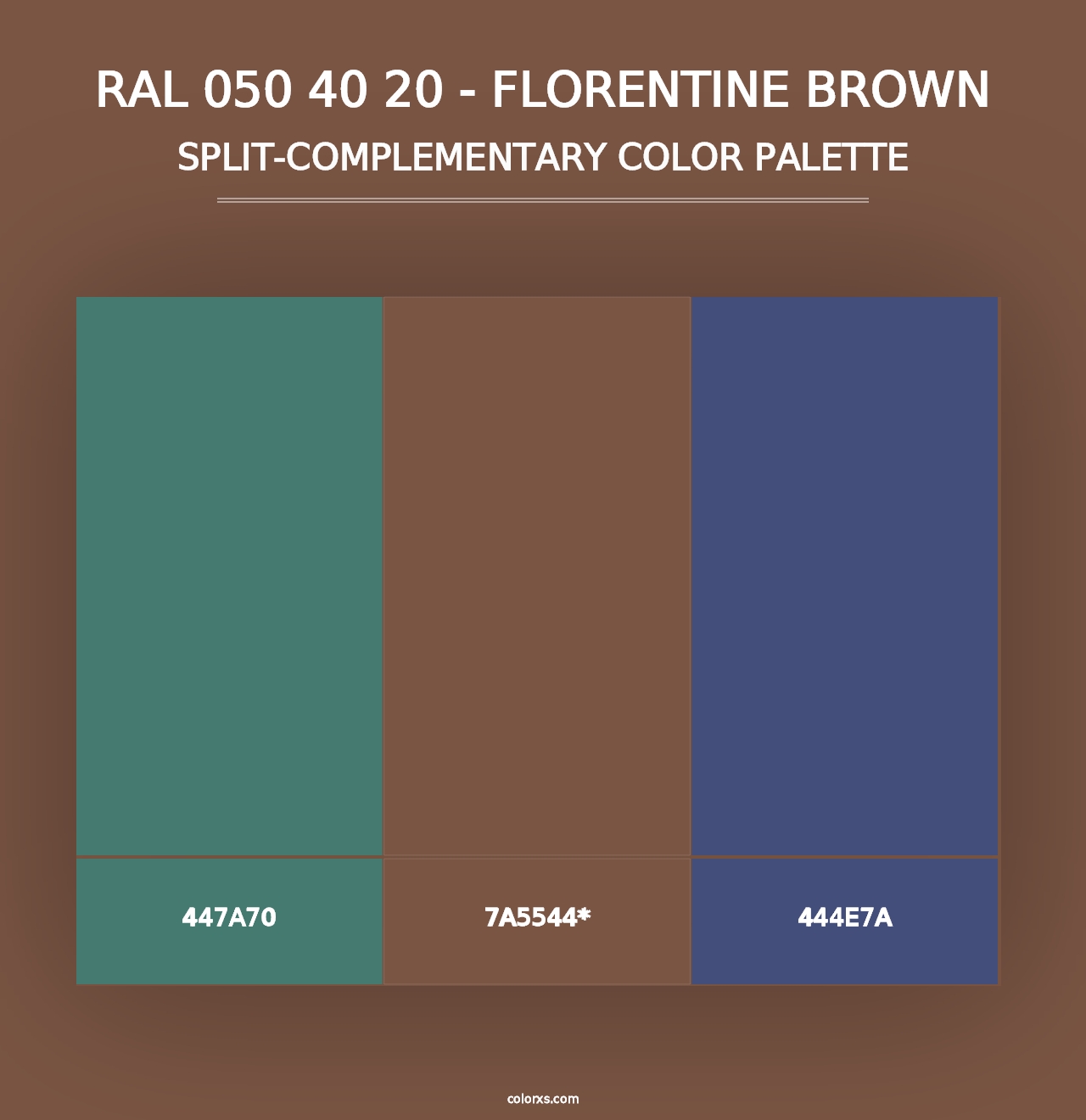 RAL 050 40 20 - Florentine Brown - Split-Complementary Color Palette