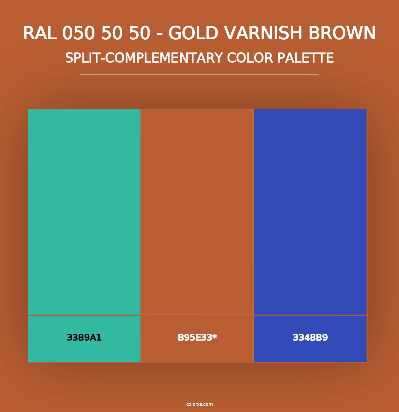 RAL 050 50 50 - Gold Varnish Brown - Split-Complementary Color Palette