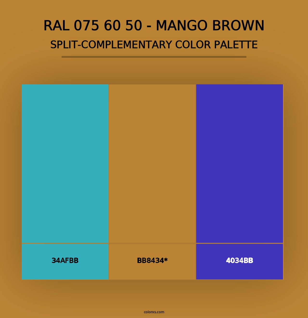 RAL 075 60 50 - Mango Brown - Split-Complementary Color Palette