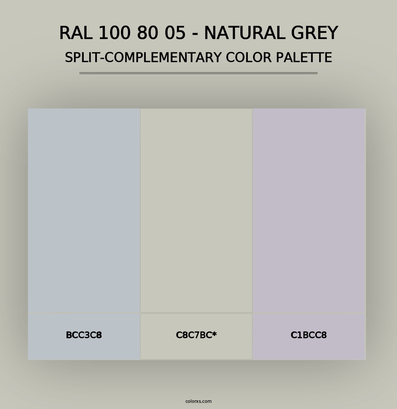 RAL 100 80 05 - Natural Grey - Split-Complementary Color Palette