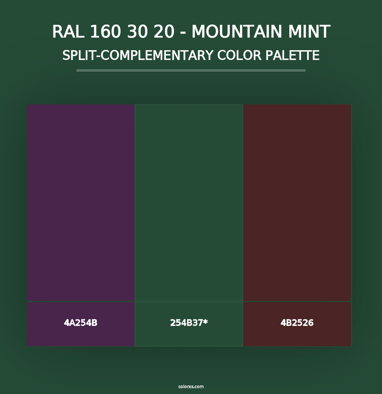 RAL 160 30 20 - Mountain Mint - Split-Complementary Color Palette