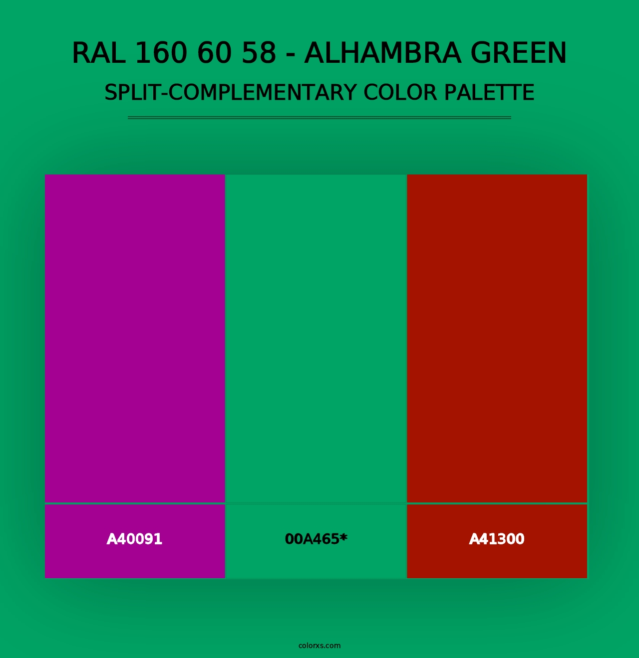 RAL 160 60 58 - Alhambra Green - Split-Complementary Color Palette