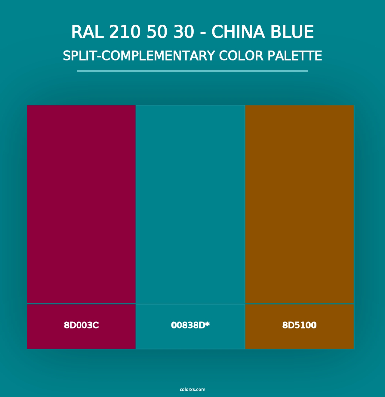 RAL 210 50 30 - China Blue - Split-Complementary Color Palette