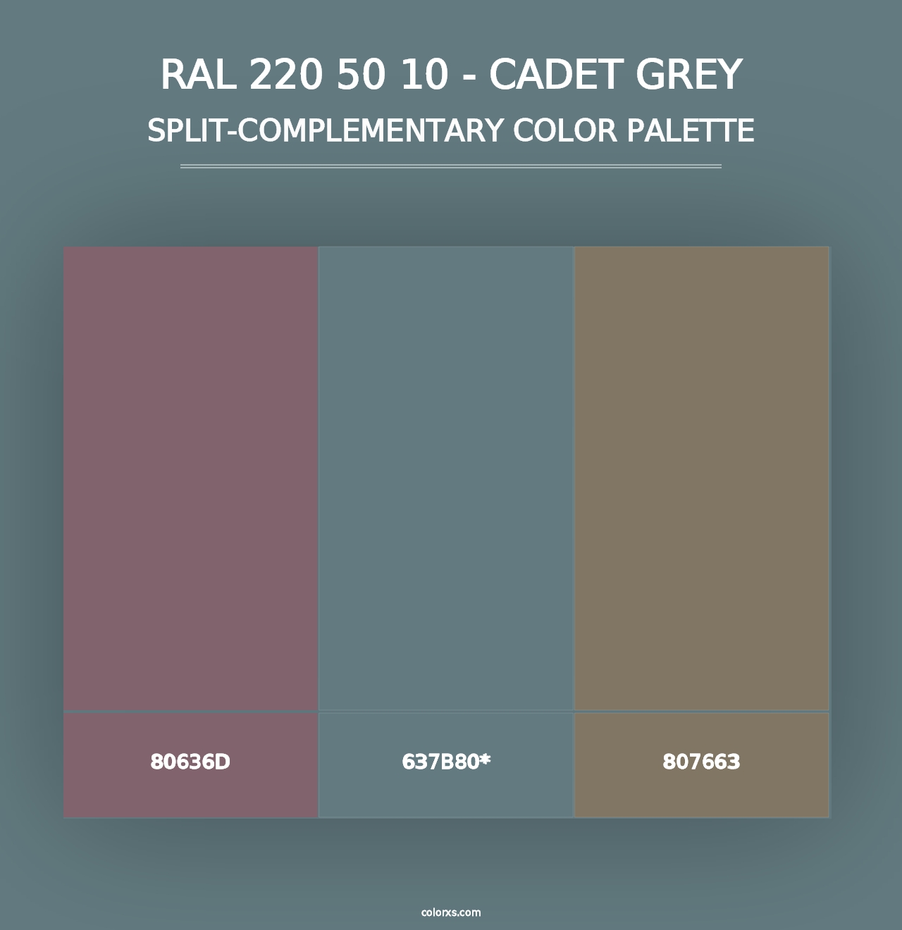 RAL 220 50 10 - Cadet Grey - Split-Complementary Color Palette