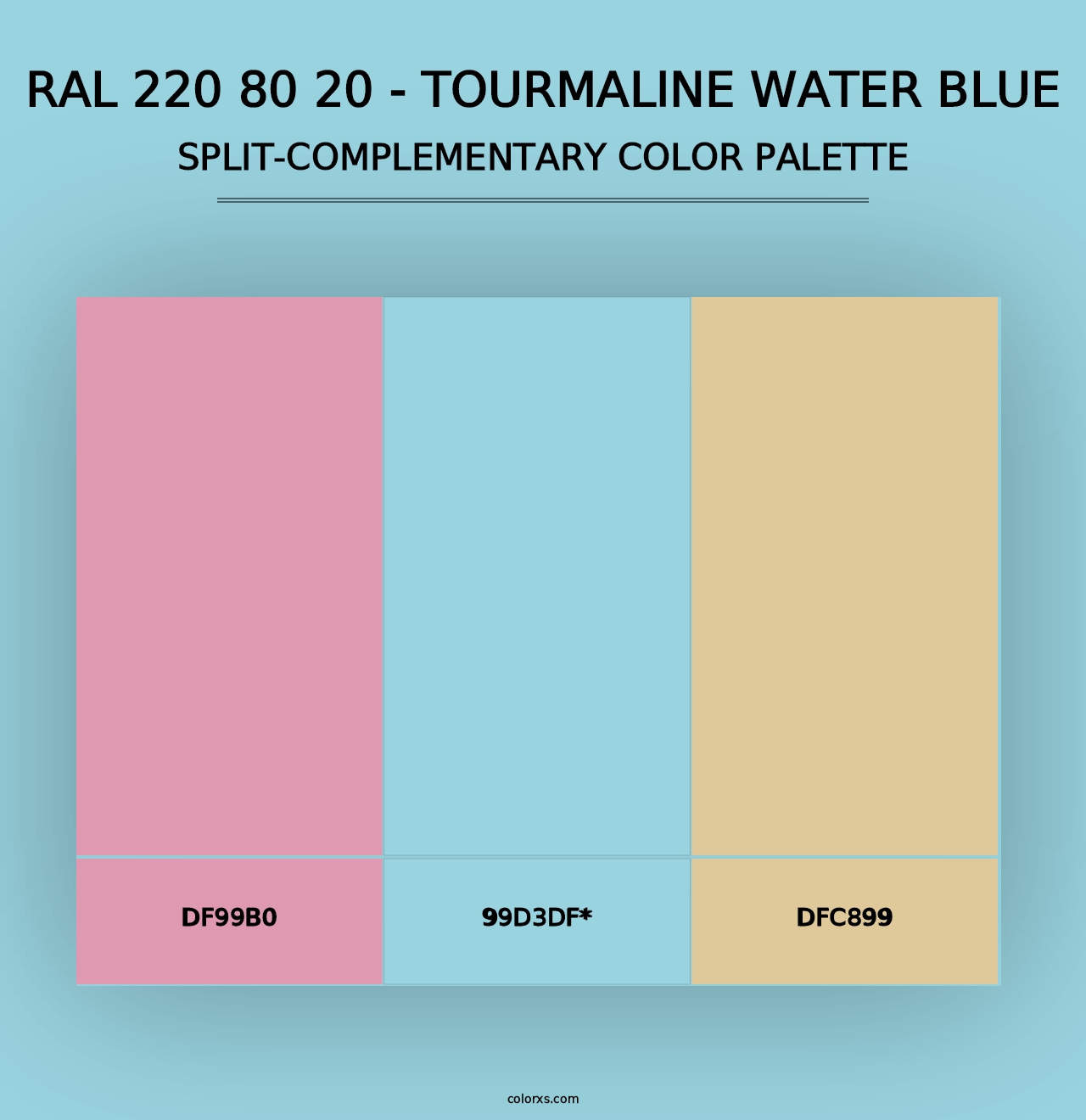 RAL 220 80 20 - Tourmaline Water Blue - Split-Complementary Color Palette