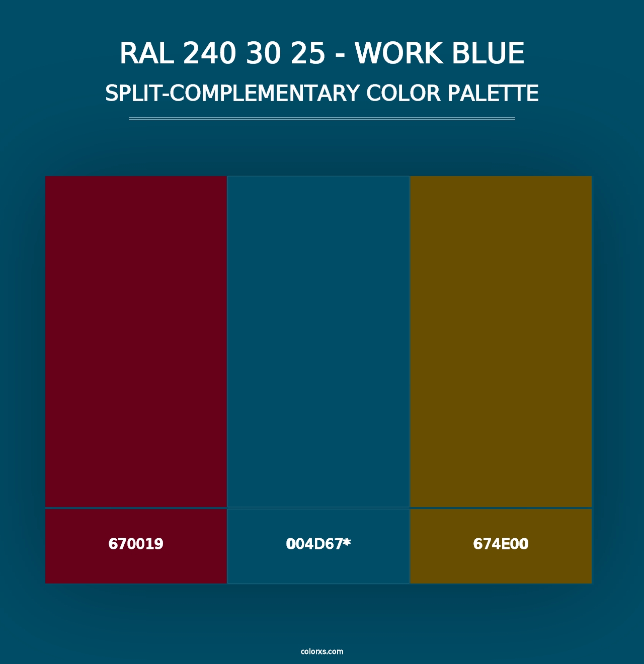 RAL 240 30 25 - Work Blue - Split-Complementary Color Palette