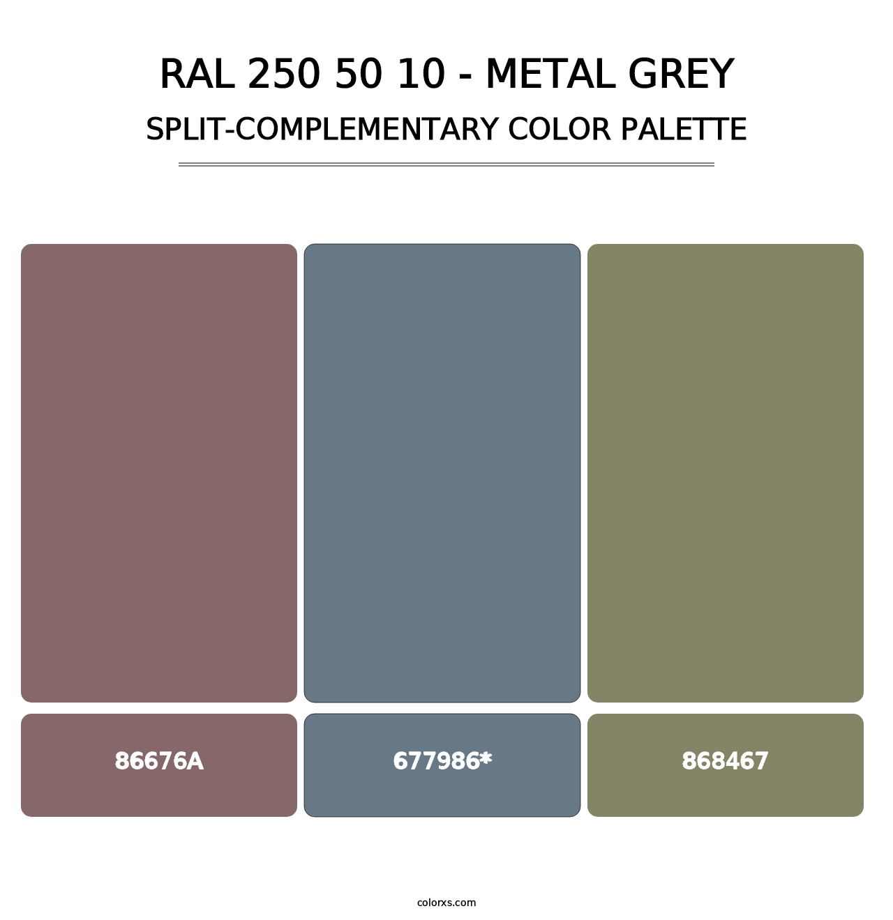 RAL 250 50 10 - Metal Grey - Split-Complementary Color Palette