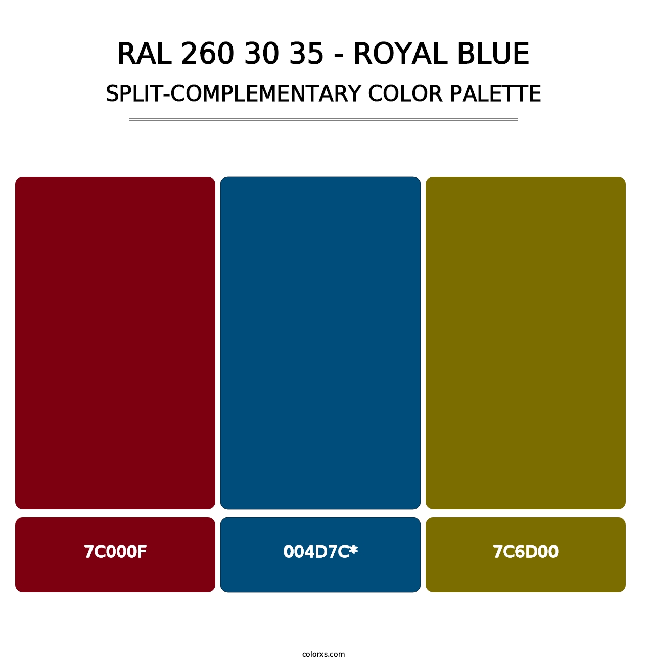 RAL 260 30 35 - Royal Blue - Split-Complementary Color Palette