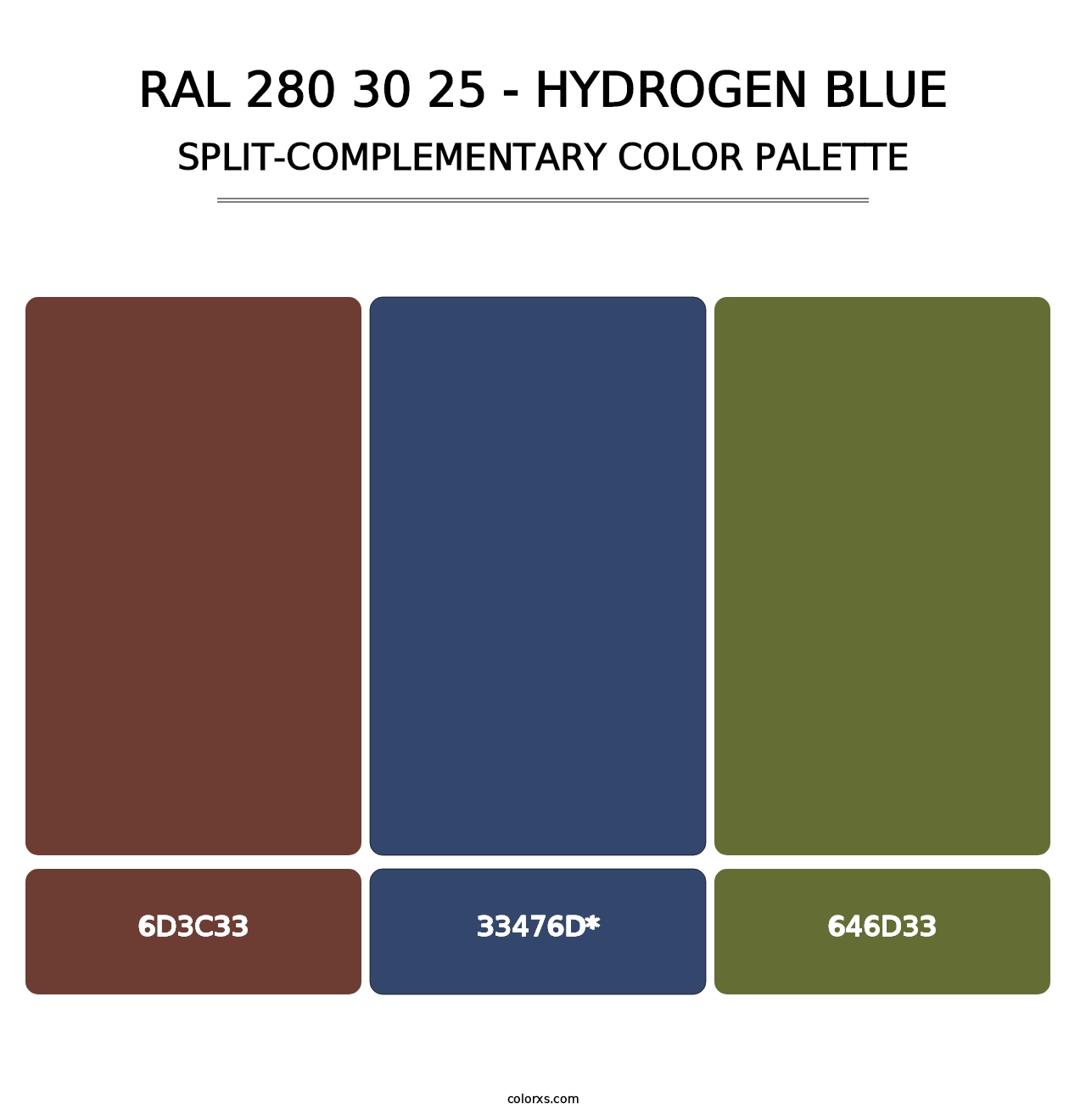 RAL 280 30 25 - Hydrogen Blue - Split-Complementary Color Palette