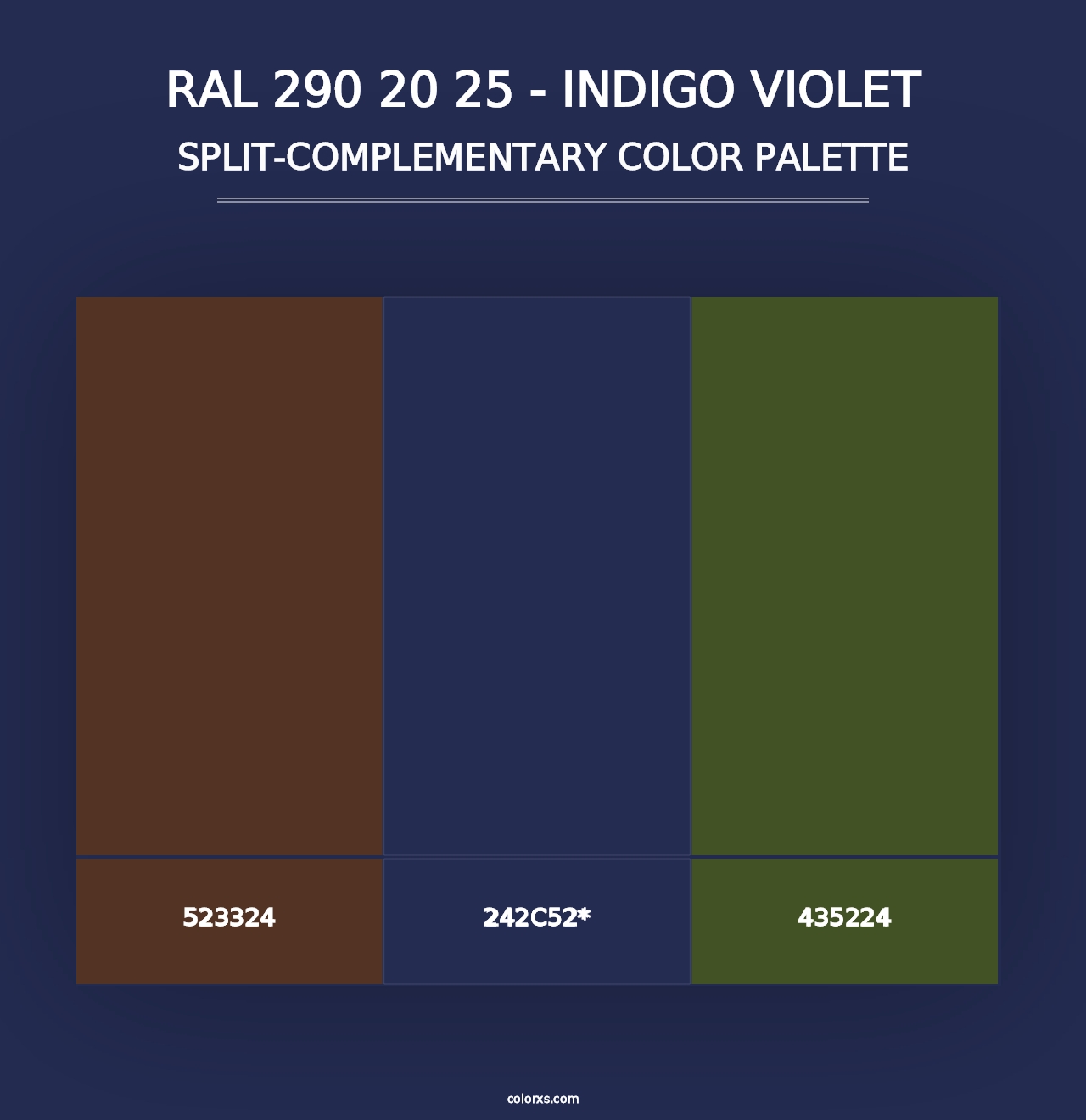 RAL 290 20 25 - Indigo Violet - Split-Complementary Color Palette