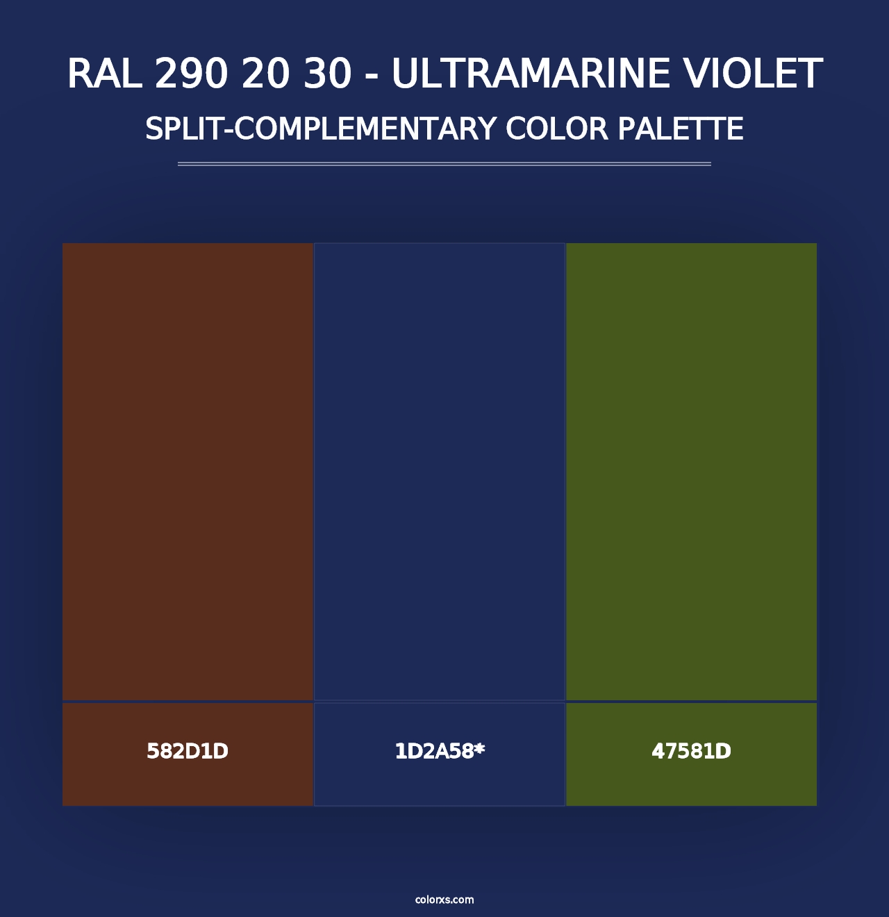 RAL 290 20 30 - Ultramarine Violet - Split-Complementary Color Palette