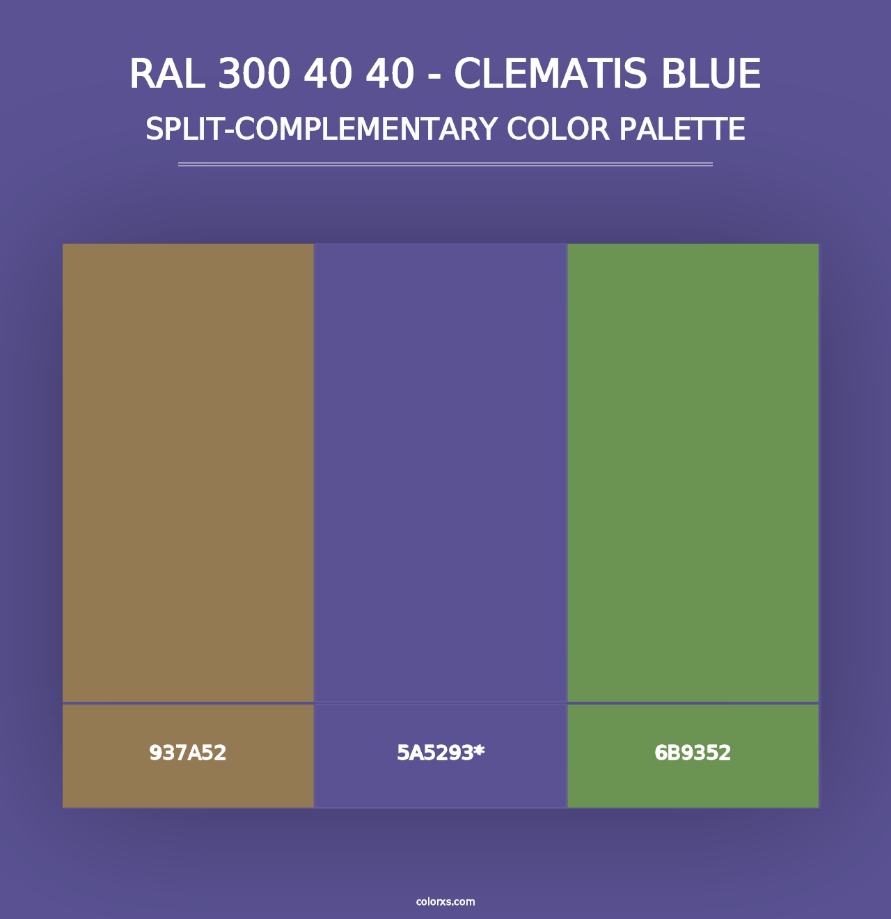 RAL 300 40 40 - Clematis Blue - Split-Complementary Color Palette