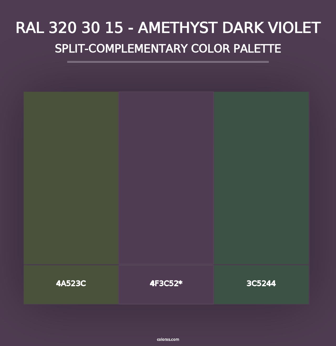 RAL 320 30 15 - Amethyst Dark Violet - Split-Complementary Color Palette