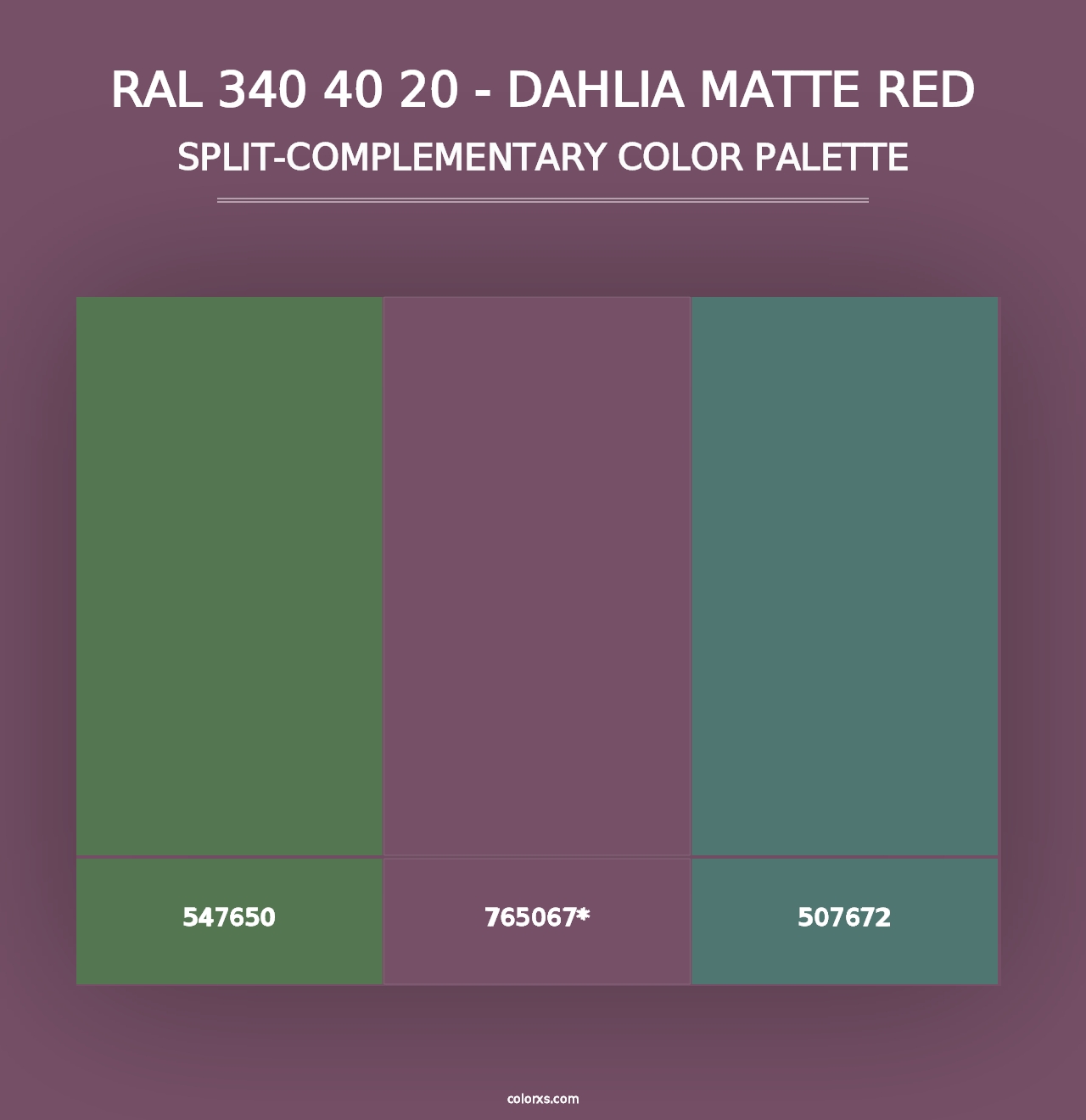 RAL 340 40 20 - Dahlia Matte Red - Split-Complementary Color Palette