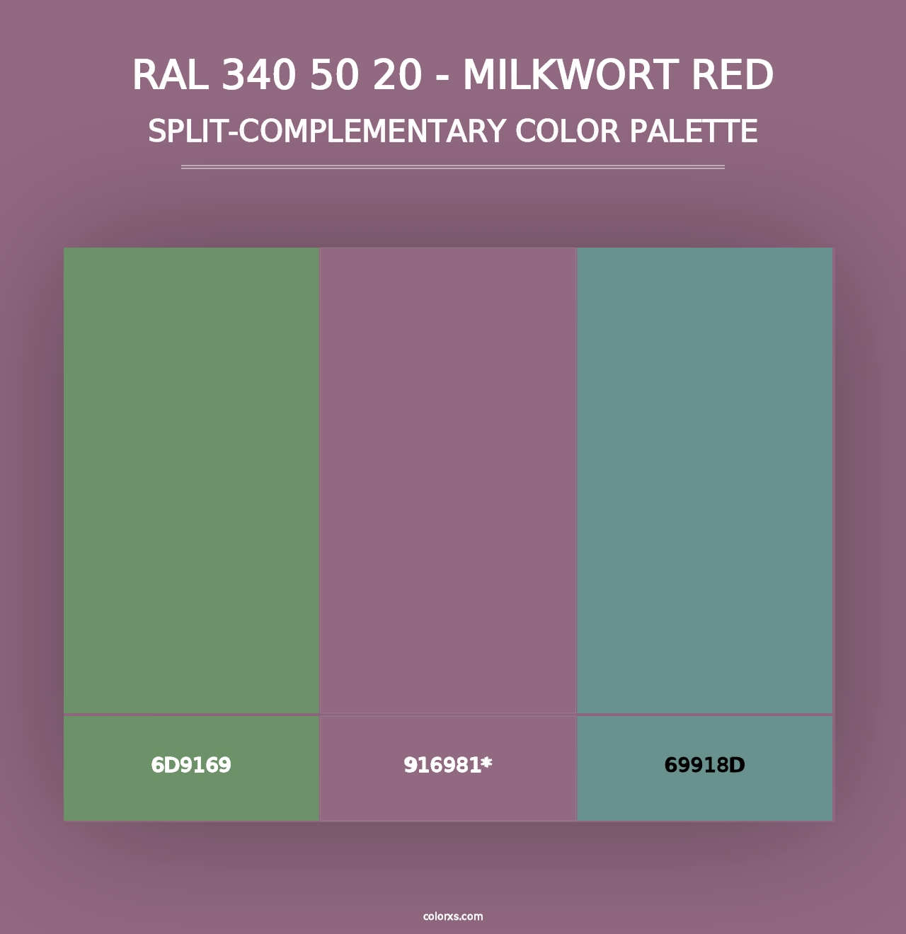 RAL 340 50 20 - Milkwort Red - Split-Complementary Color Palette