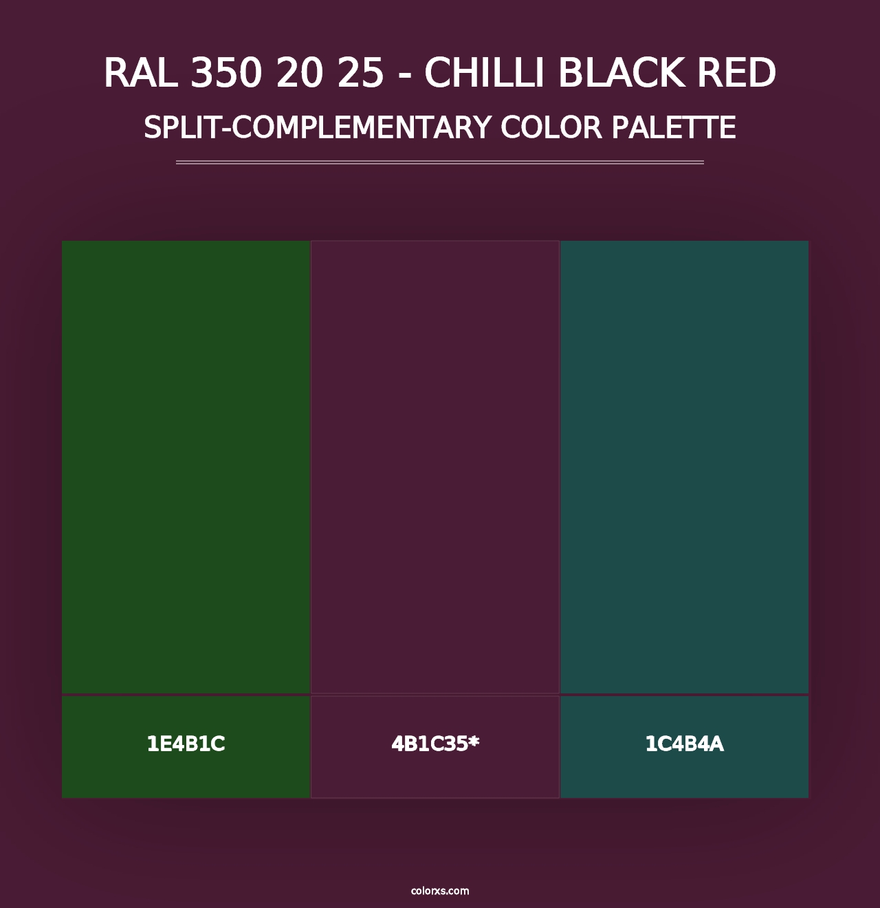 RAL 350 20 25 - Chilli Black Red - Split-Complementary Color Palette