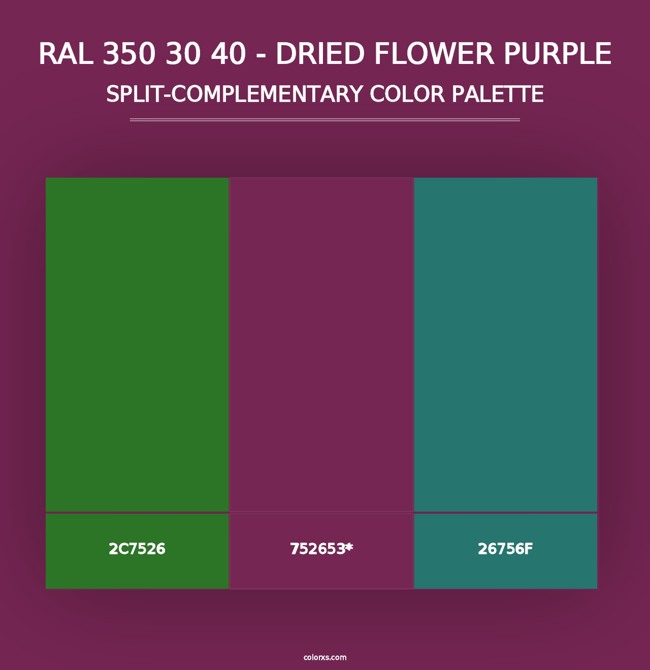 RAL 350 30 40 - Dried Flower Purple - Split-Complementary Color Palette