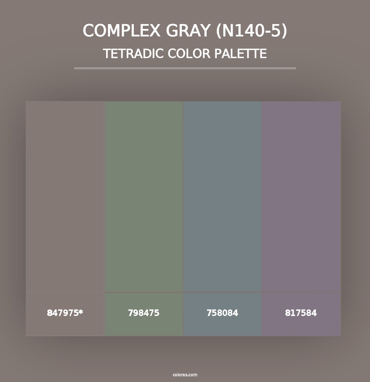 Complex Gray (N140-5) - Tetradic Color Palette