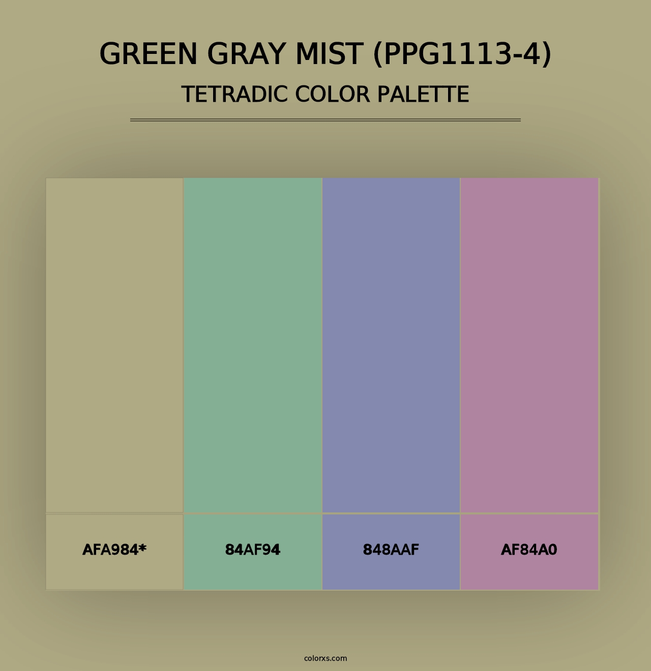 Green Gray Mist (PPG1113-4) - Tetradic Color Palette