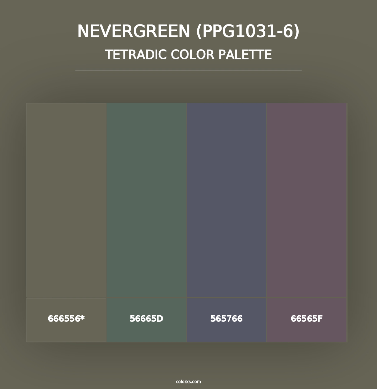 Nevergreen (PPG1031-6) - Tetradic Color Palette