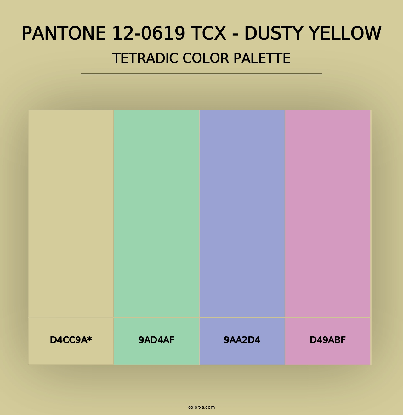 PANTONE 12-0619 TCX - Dusty Yellow - Tetradic Color Palette