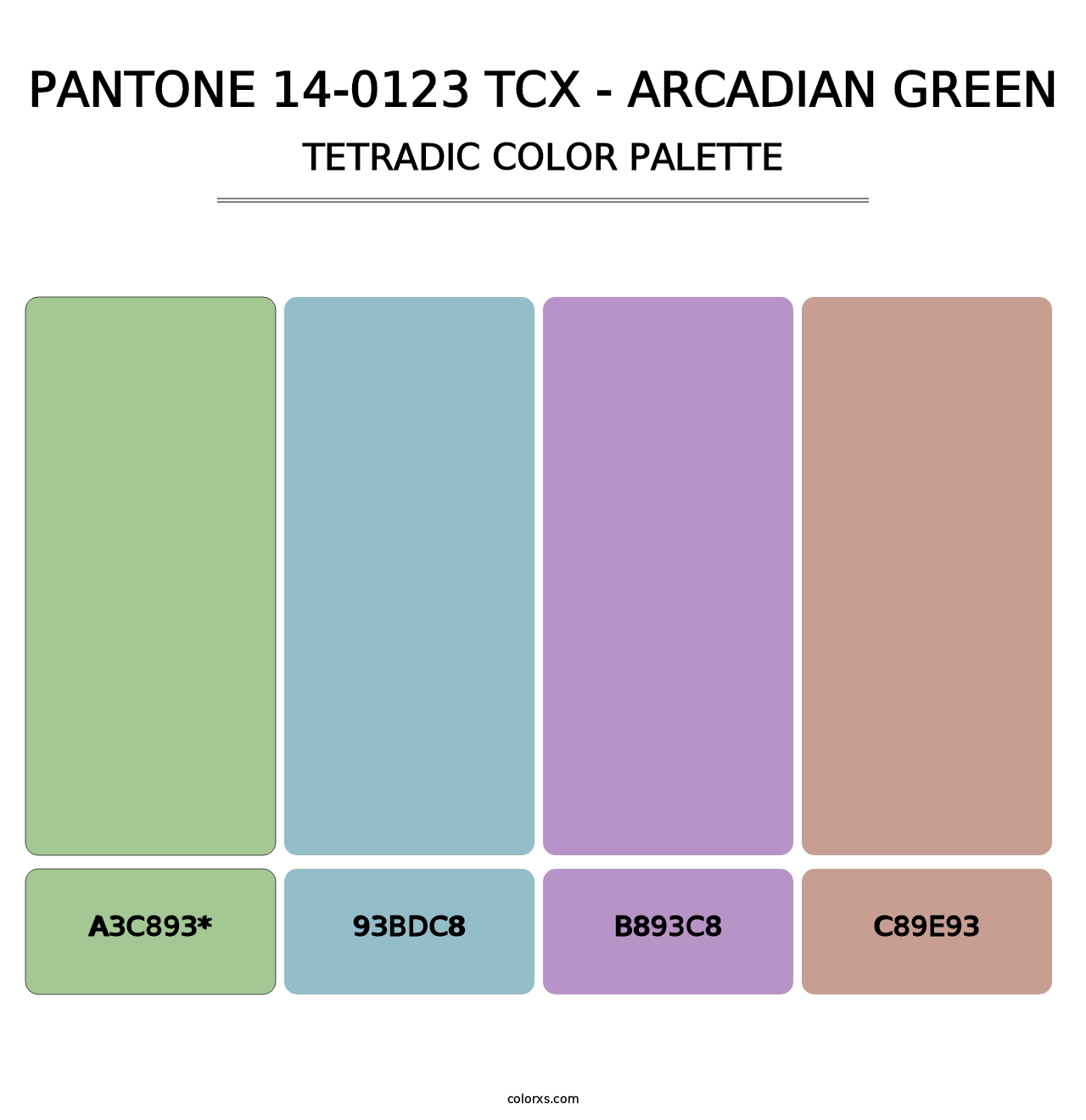 PANTONE 14-0123 TCX - Arcadian Green - Tetradic Color Palette