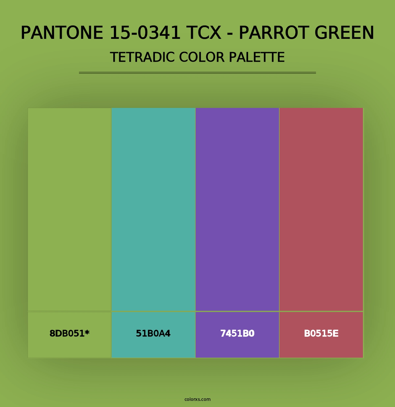 PANTONE 15-0341 TCX - Parrot Green - Tetradic Color Palette