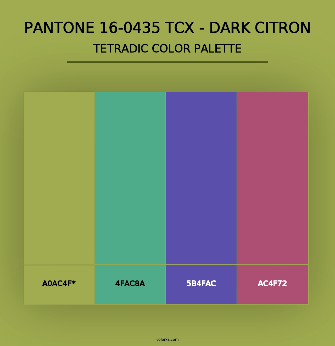 PANTONE 16-0435 TCX - Dark Citron - Tetradic Color Palette