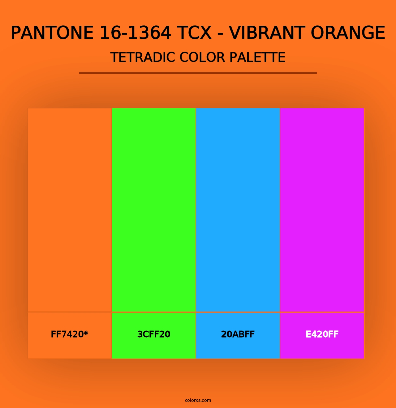 PANTONE 16-1364 TCX - Vibrant Orange - Tetradic Color Palette