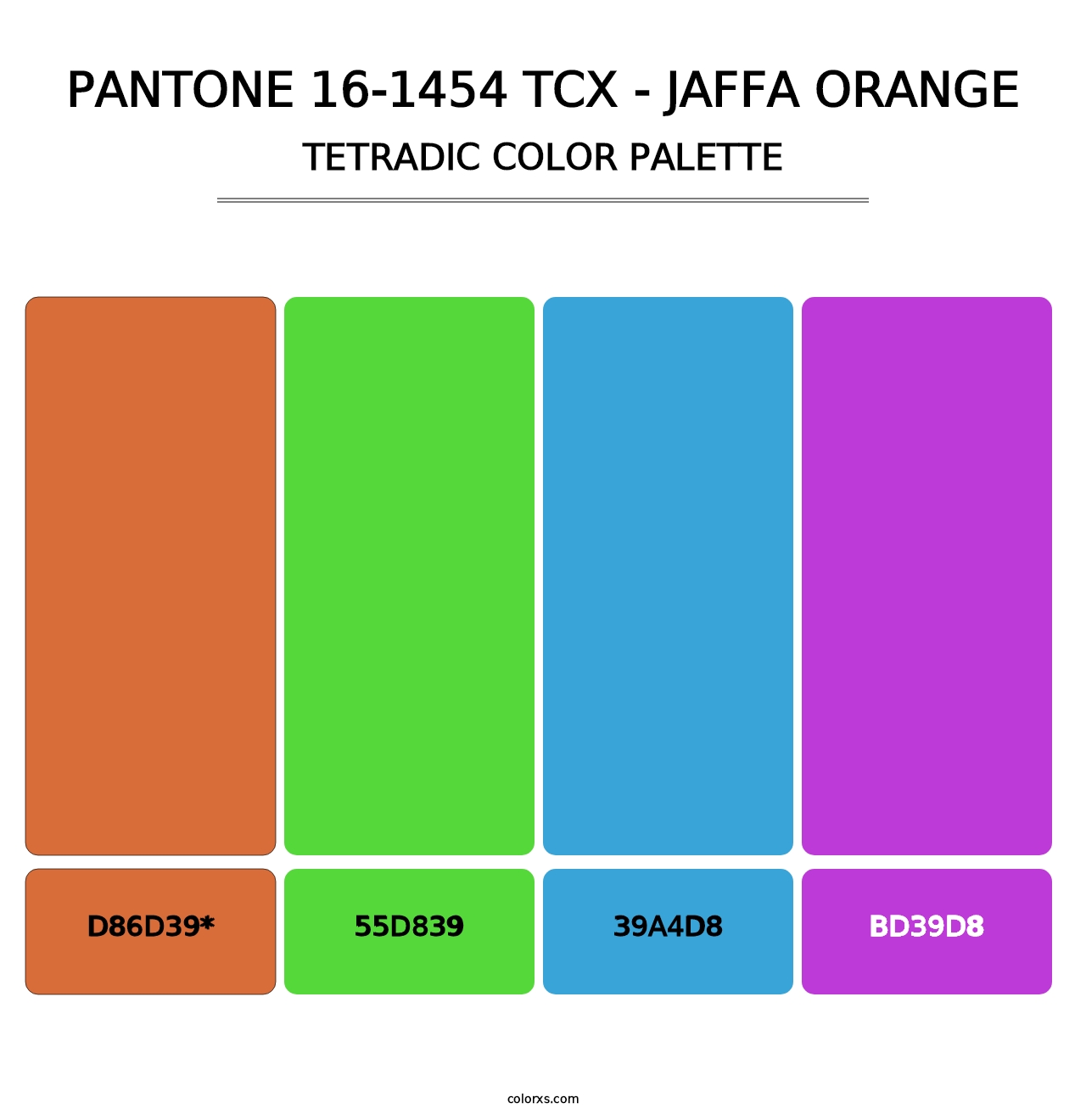 PANTONE 16-1454 TCX - Jaffa Orange - Tetradic Color Palette