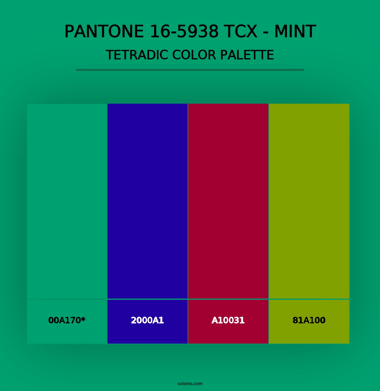 PANTONE 16-5938 TCX - Mint - Tetradic Color Palette