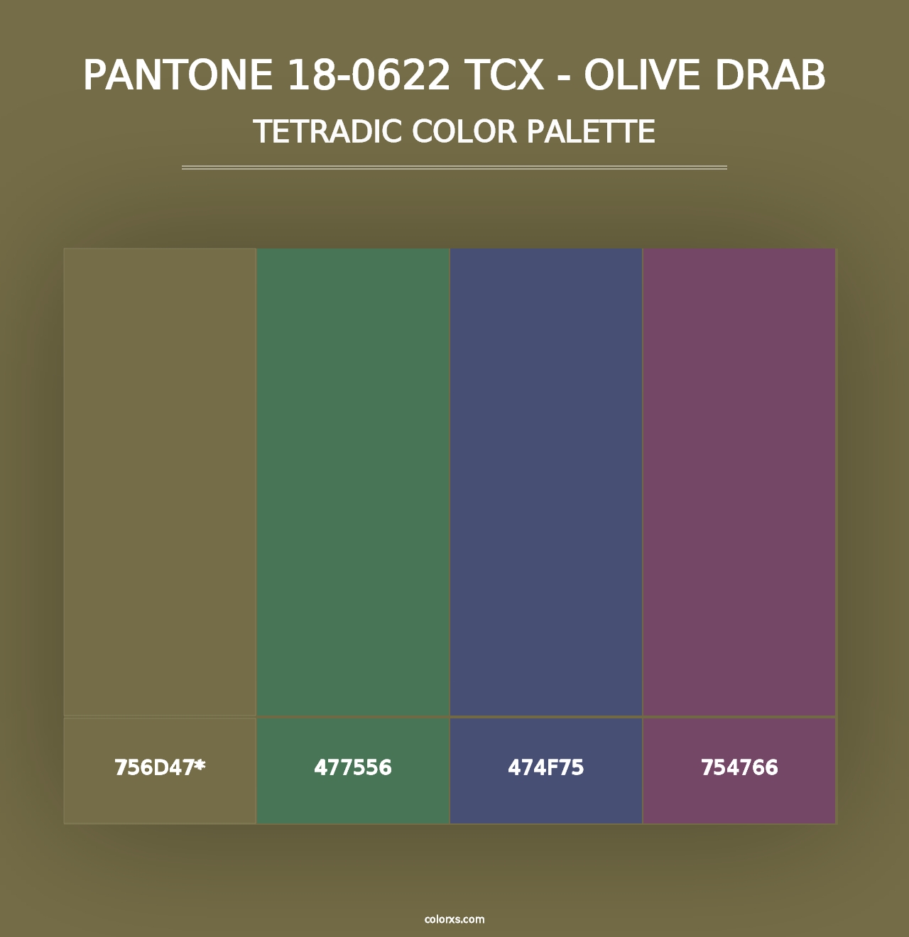 PANTONE 18-0622 TCX - Olive Drab - Tetradic Color Palette