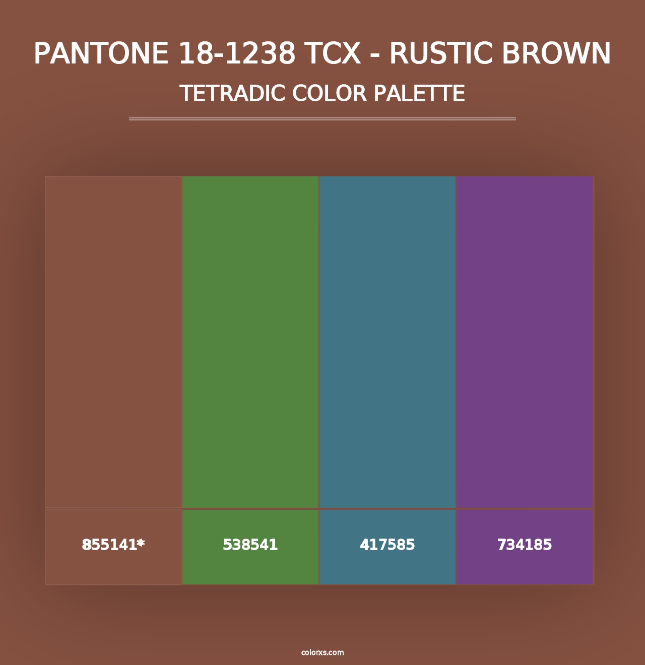 PANTONE 18-1238 TCX - Rustic Brown - Tetradic Color Palette