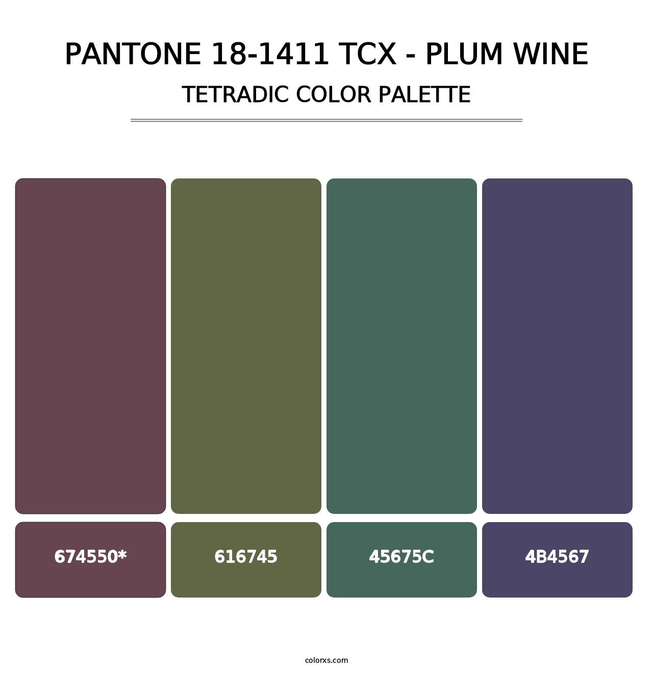 PANTONE 18-1411 TCX - Plum Wine - Tetradic Color Palette