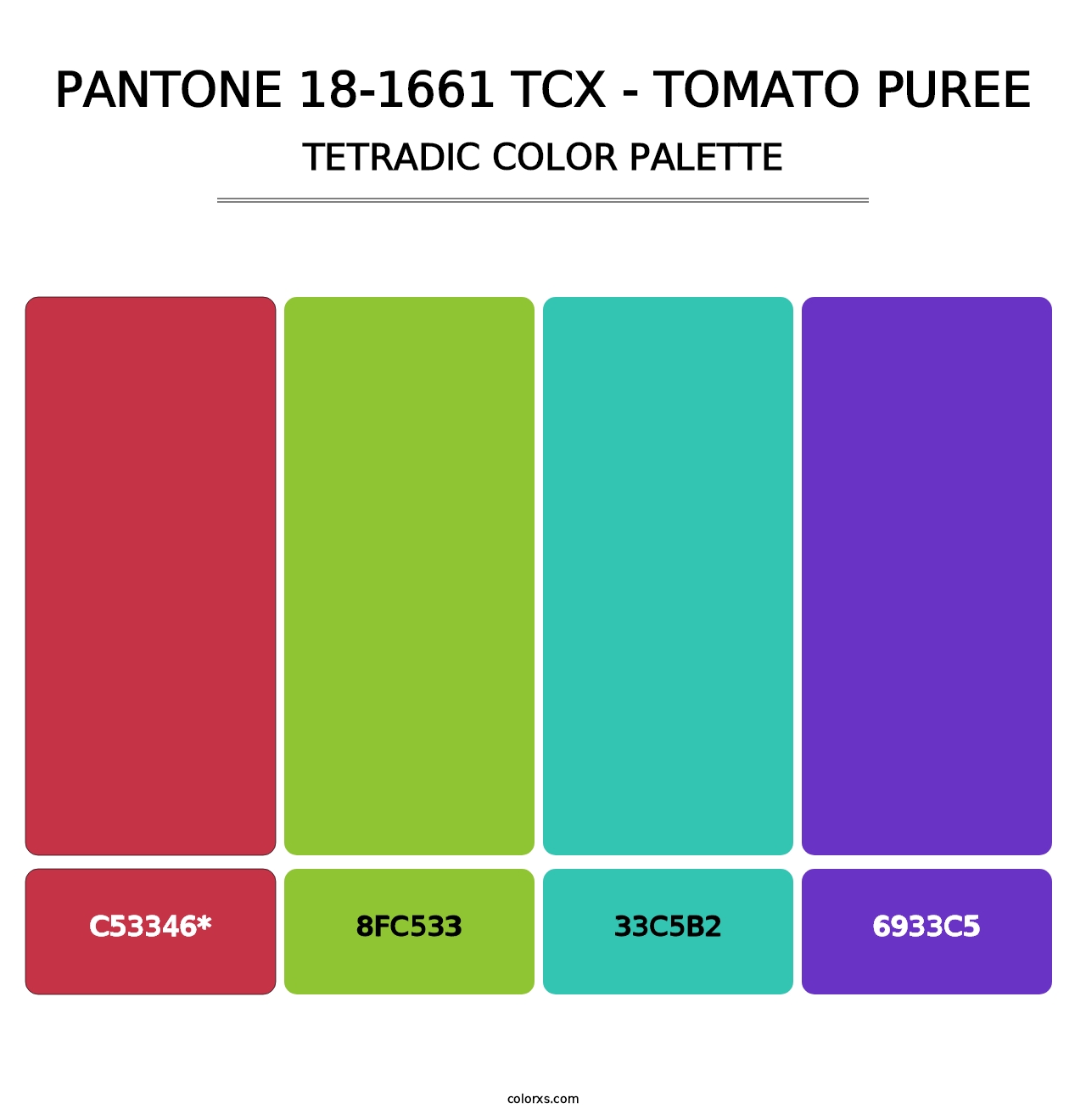 PANTONE 18-1661 TCX - Tomato Puree - Tetradic Color Palette