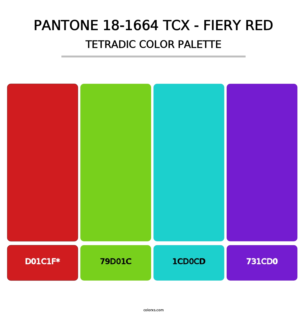 PANTONE 18-1664 TCX - Fiery Red - Tetradic Color Palette