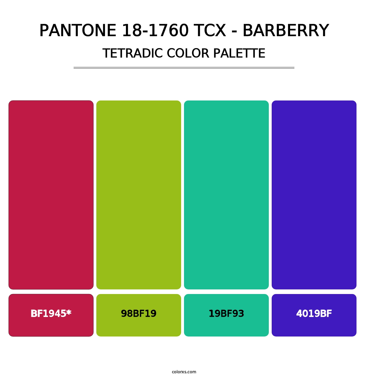 PANTONE 18-1760 TCX - Barberry - Tetradic Color Palette