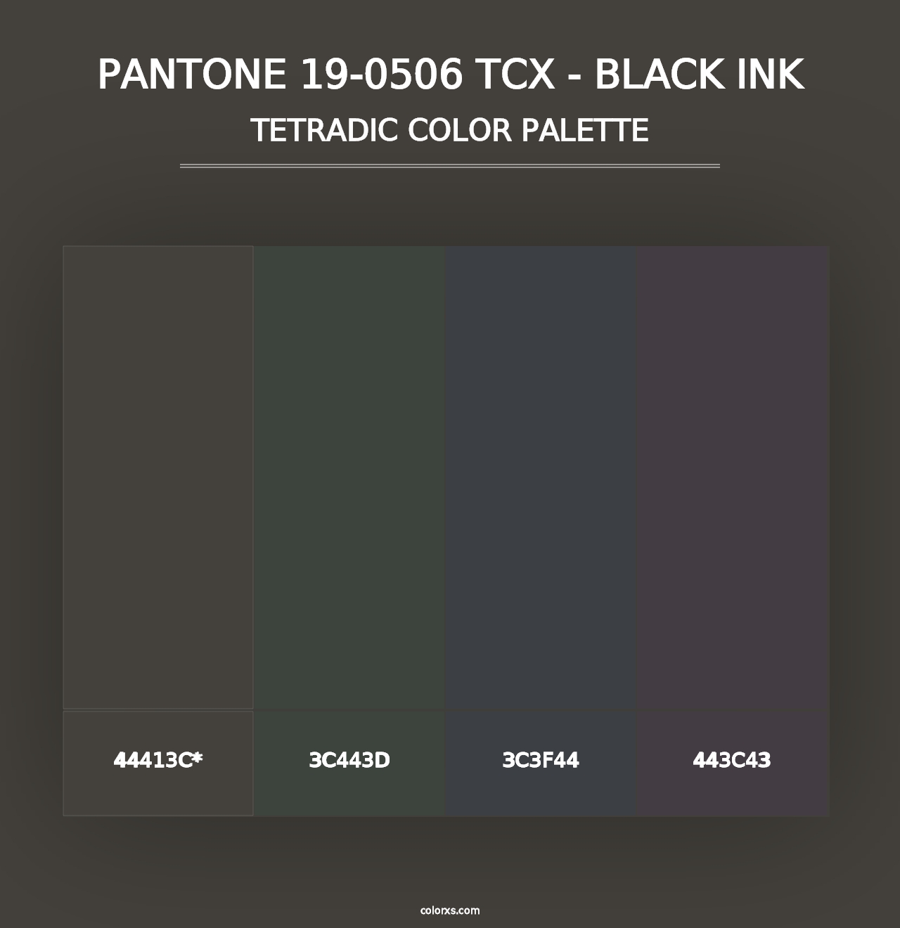 PANTONE 19-0506 TCX - Black Ink - Tetradic Color Palette