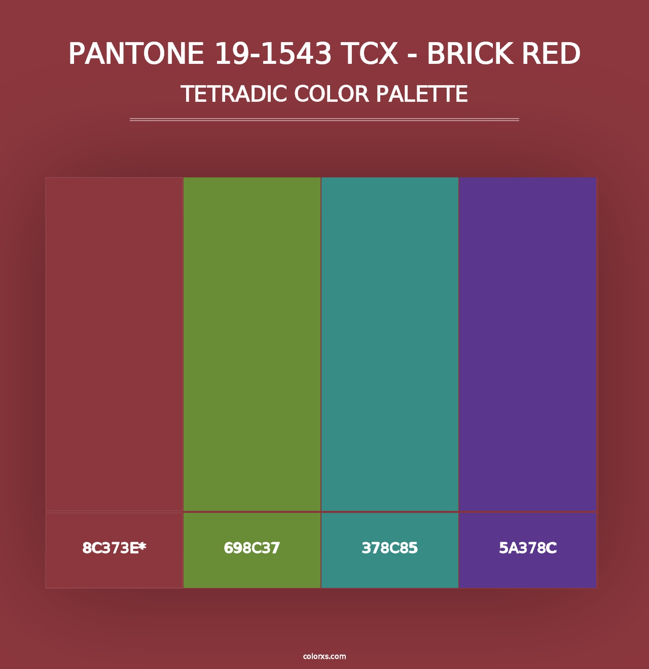 PANTONE 19-1543 TCX - Brick Red - Tetradic Color Palette