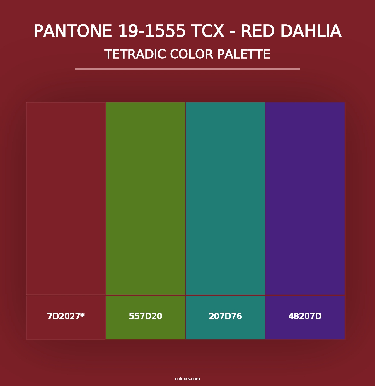 PANTONE 19-1555 TCX - Red Dahlia - Tetradic Color Palette