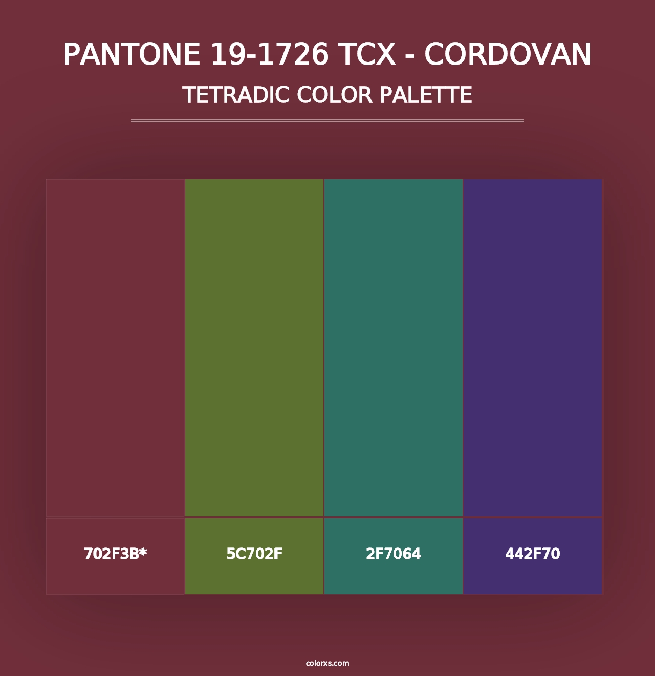 PANTONE 19-1726 TCX - Cordovan - Tetradic Color Palette