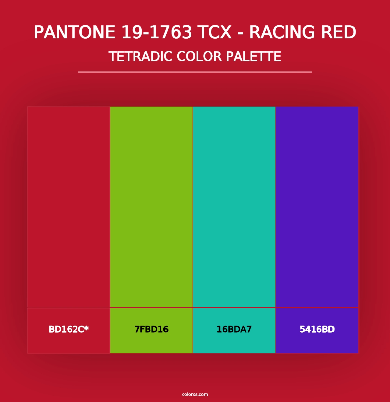 PANTONE 19-1763 TCX - Racing Red - Tetradic Color Palette