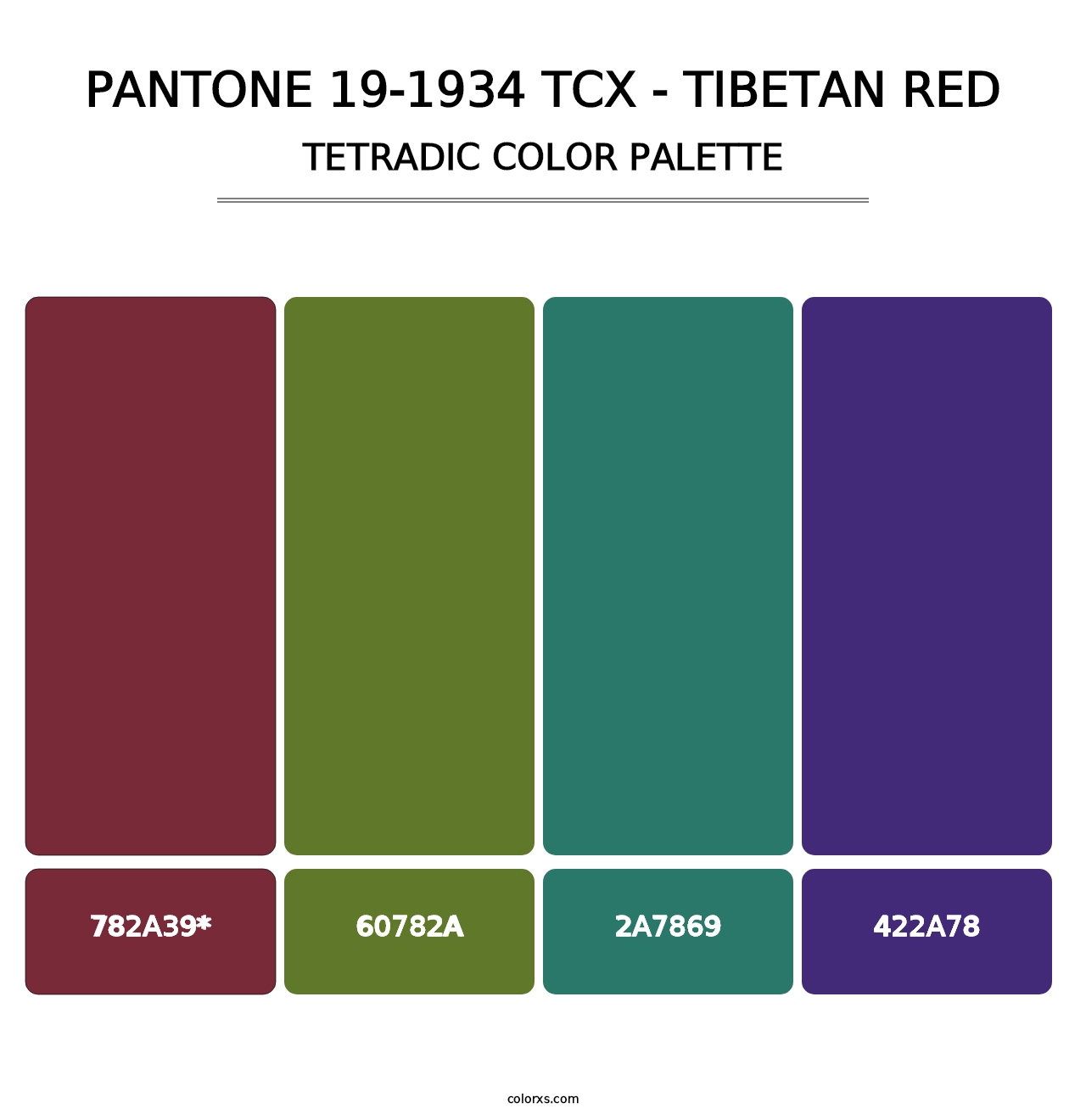 PANTONE 19-1934 TCX - Tibetan Red - Tetradic Color Palette