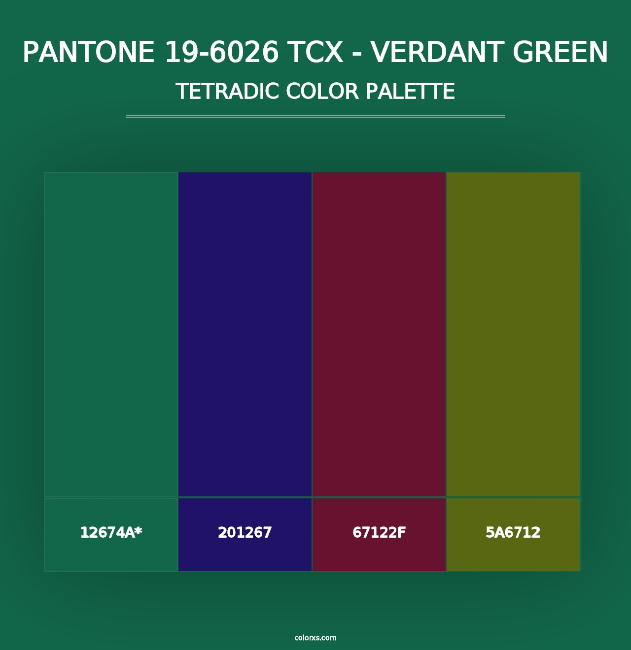 PANTONE 19-6026 TCX - Verdant Green - Tetradic Color Palette