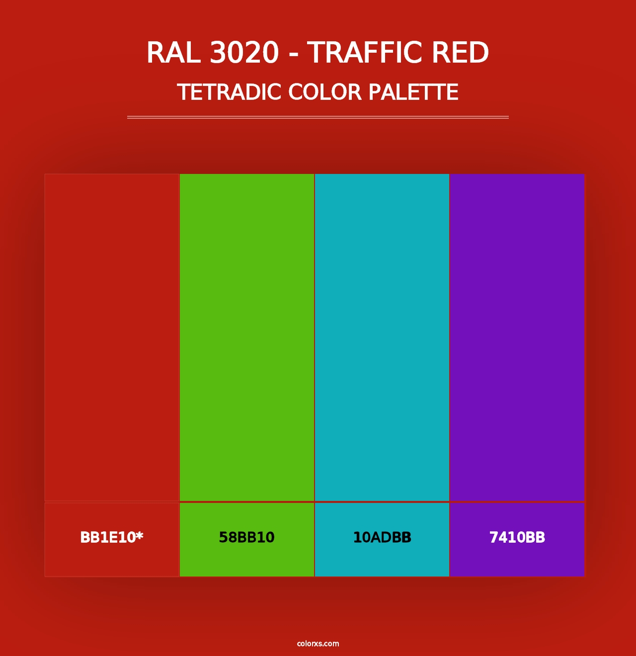 RAL 3020 - Traffic Red - Tetradic Color Palette